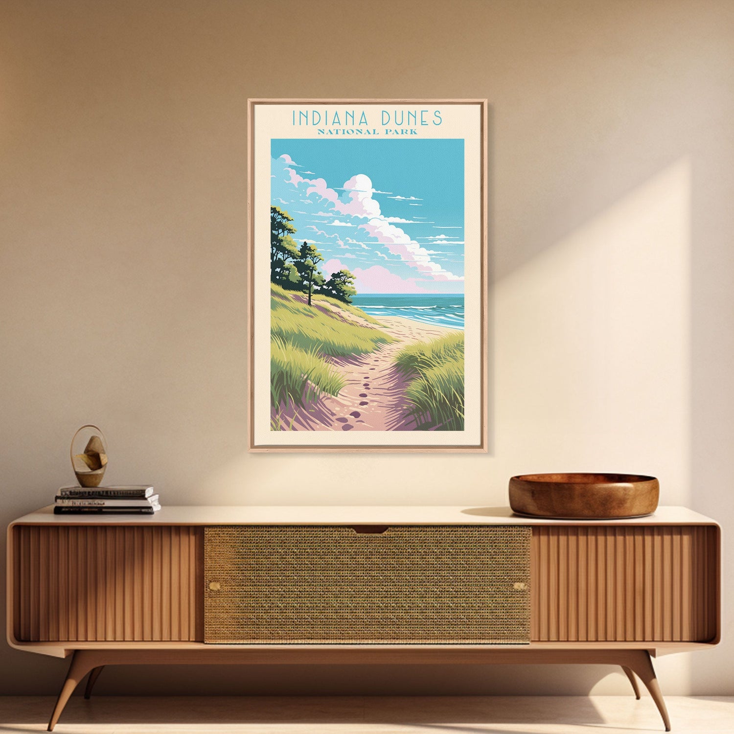 Indiana Dunes National Park Travel Poster Art, Canvas Print Wall Art, Indiana Travel Art, Midcentury Modern Travel Decor, Wall Art