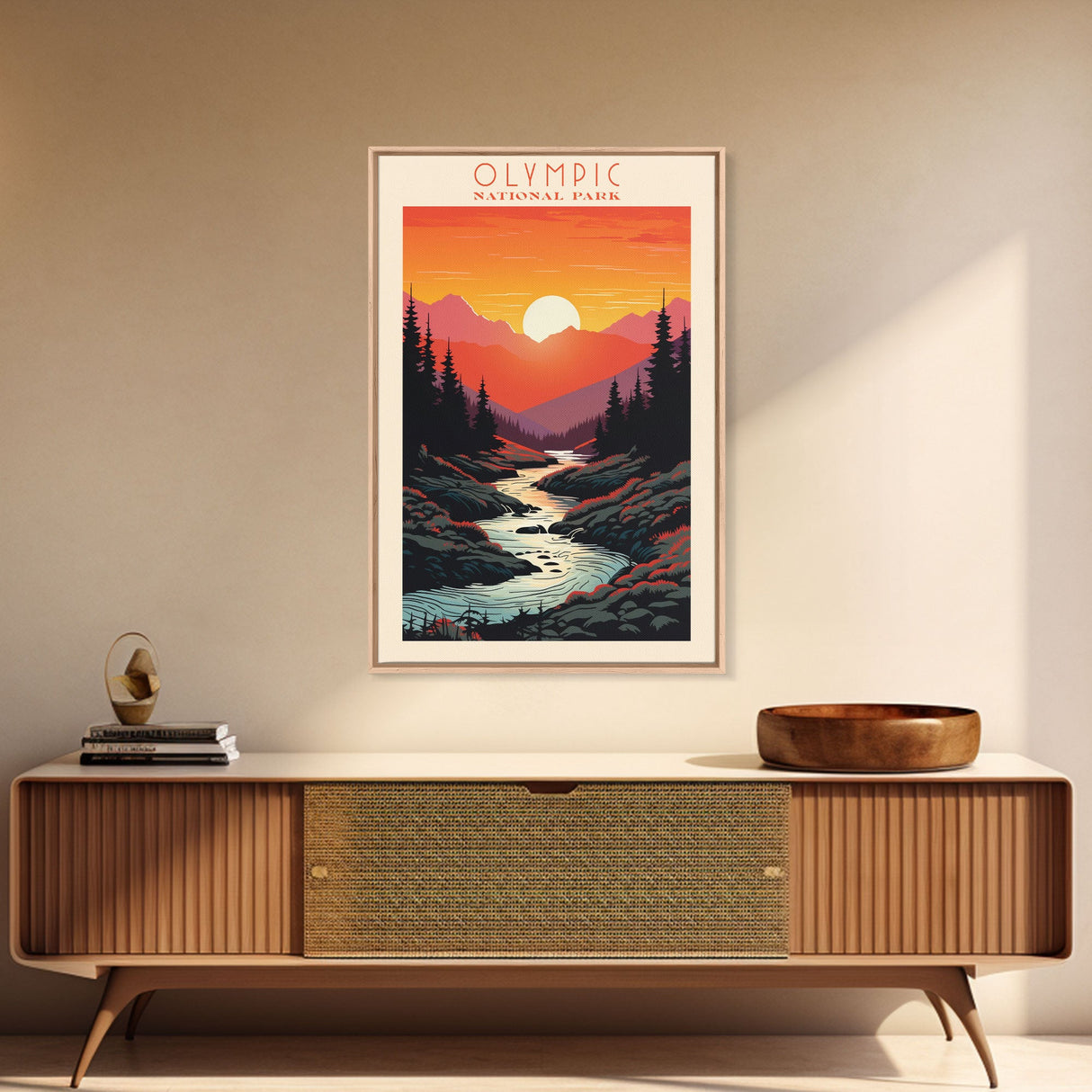 Olympic National Park Washington Travel Art, National Park Print, Minimalist Travel Art, Midcentury Modern Style Landscape Painting