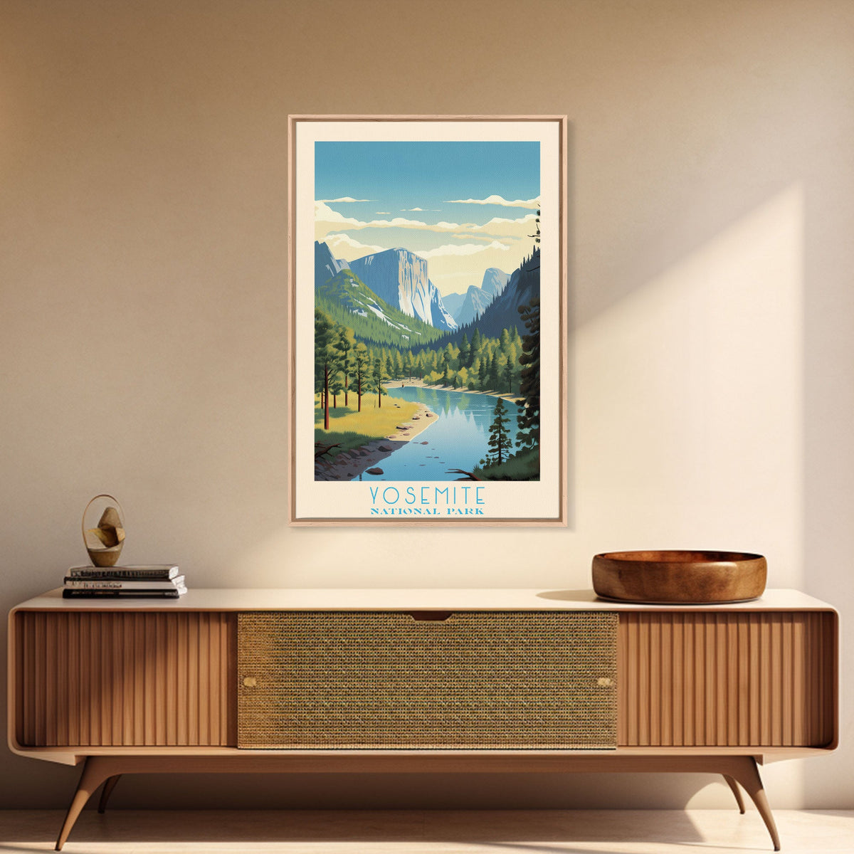Yosemite National Park, California Travel Art, National Park Print, Minimalist Travel Art, Midcentury Modern Retro Style Landscape