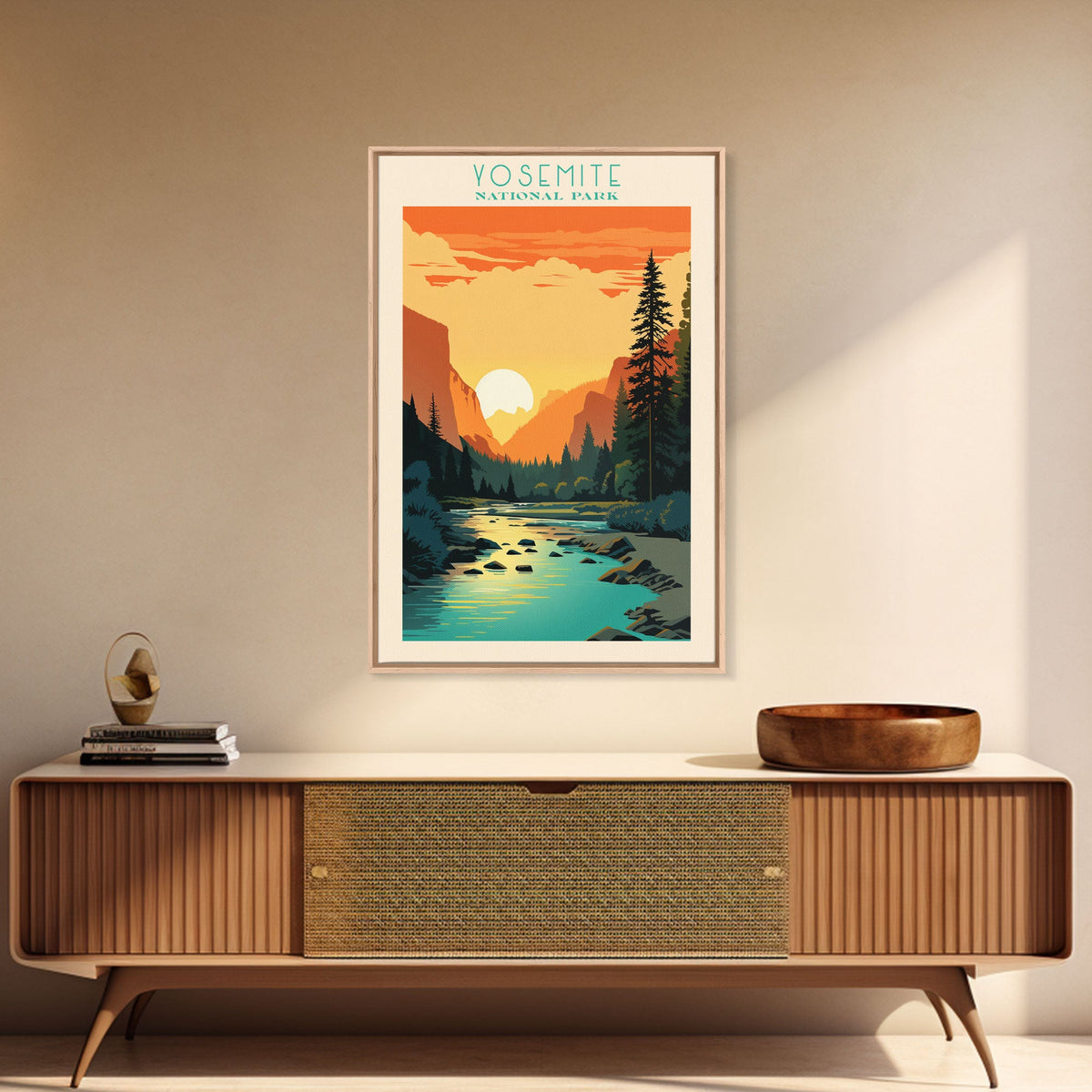 Yosemite National Park, California Travel Art, National Park Print, Minimalist Travel Art, Midcentury Modern Retro Style Landscape