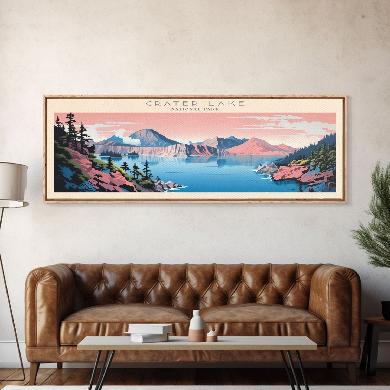 Crater Lake National Park, Panoramic Oregon Travel Art, National Park Print, Minimalist Travel Art, Midcentury Modern Style Landscape