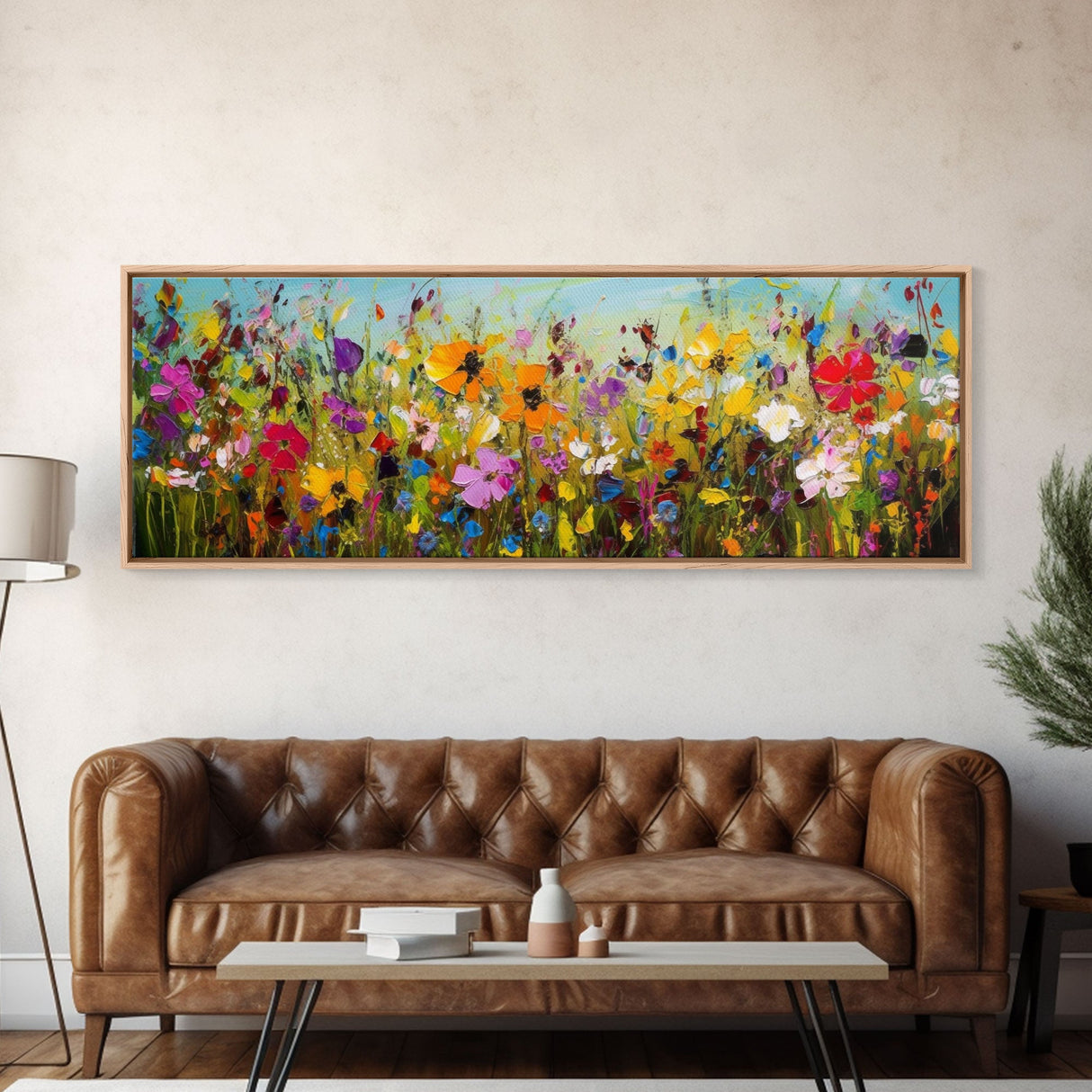 Panoramic Wildflowers Canvas Print, Beautiful Ultra-Wide Wall Art, Original Flower Painting, Floral Art, Botantical Wall Art, Oil Painting