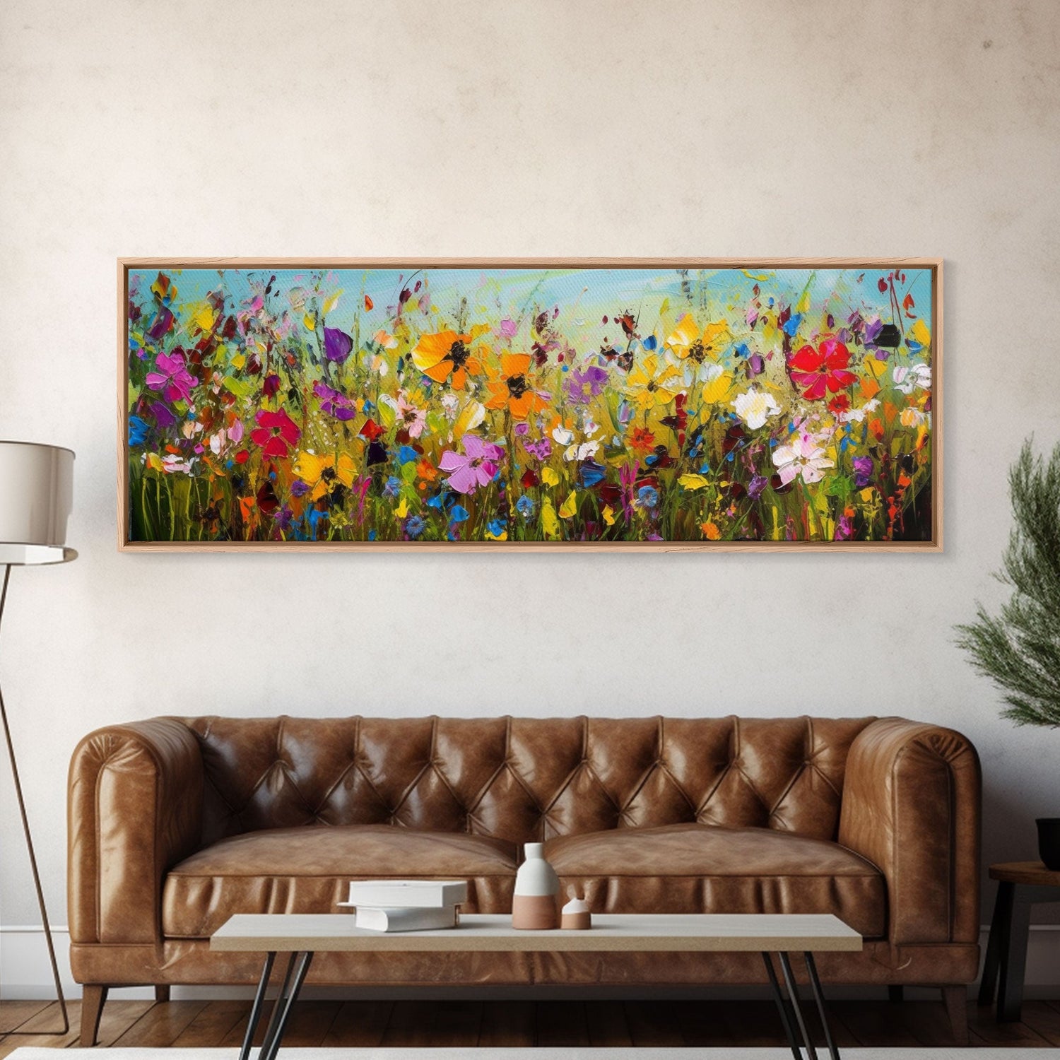 Panoramic Wildflowers Canvas Print, Beautiful Ultra-Wide Wall Art, Original Flower Painting, Floral Art, Botantical Wall Art, Oil Painting