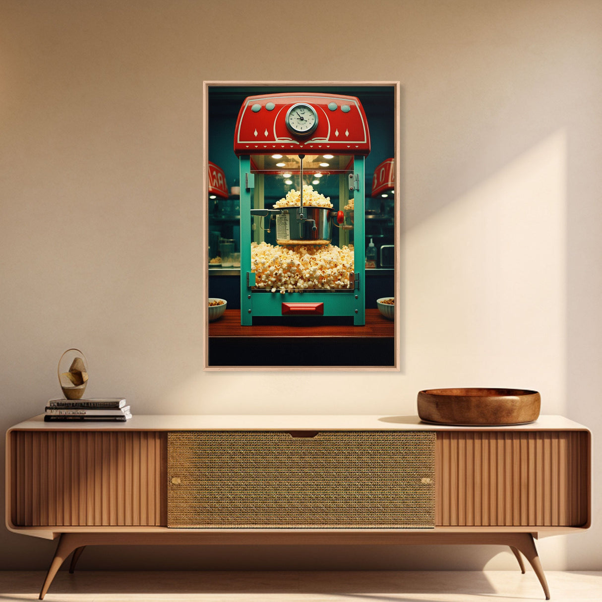 Popcorn Machine, Game Room Wall Art, Movie Wall Art, Canvas Print, Wall Hanging, Portrait Art, New Homeowner Gift, Dining Room Prints