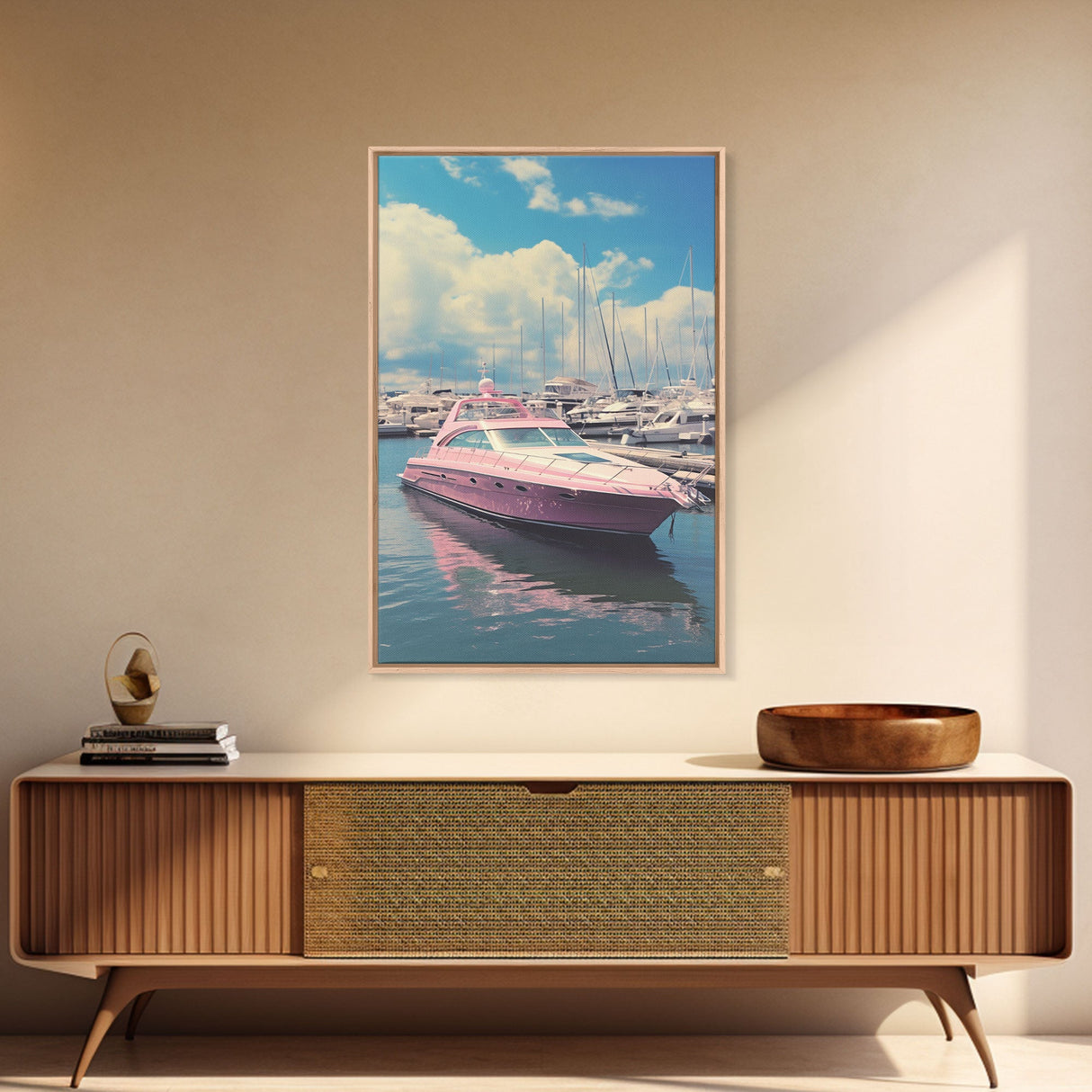 Pink Boat, Ocean Wall Art, Nautical Wall Art, Canvas Print, Wall Hanging, Portrait Art, Travel Print, Modern Art Prints, Girls Room Decor