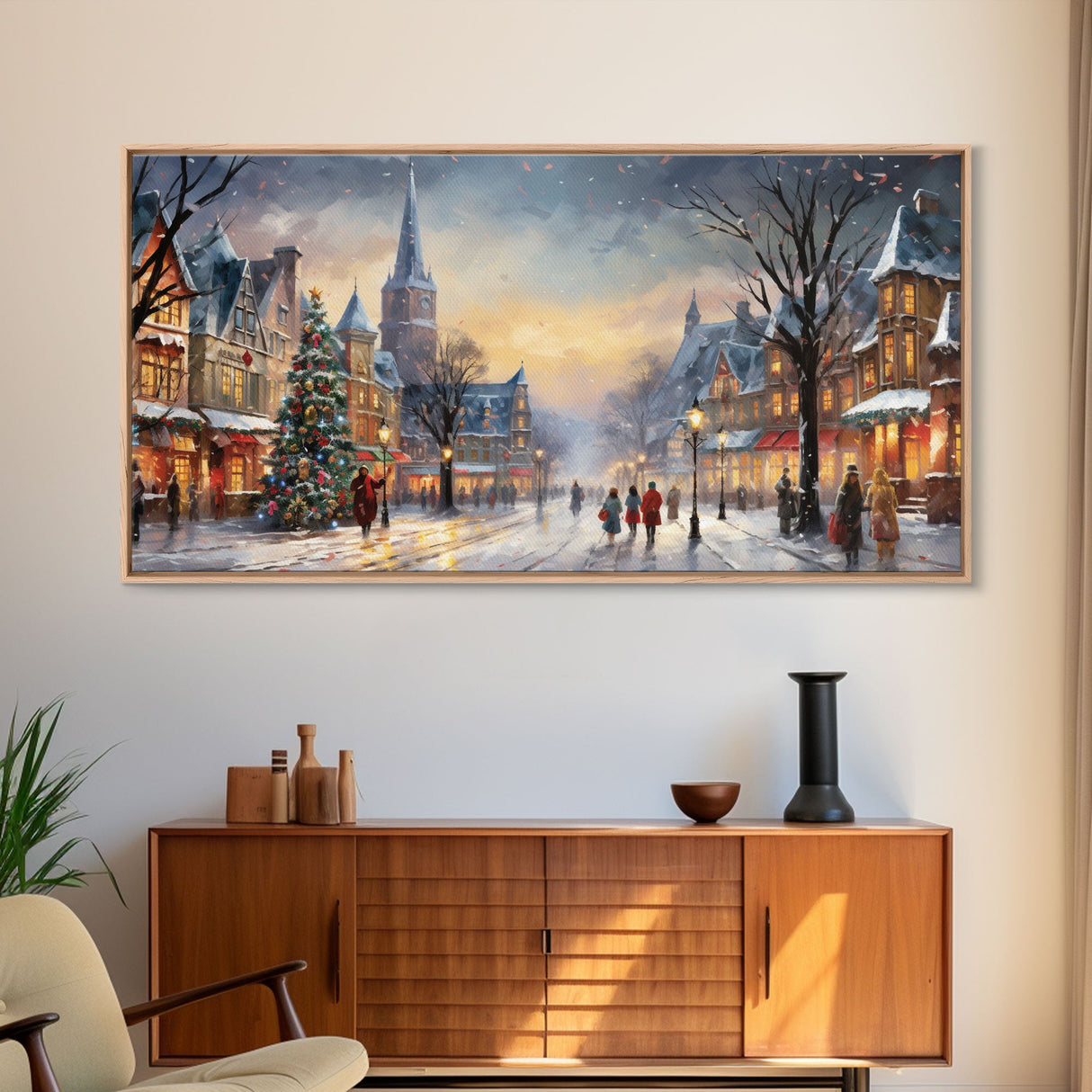 Retro Christmas Winter Wonderland Framed Canvas Print - Christmas Decoration - Christmas Art - Christmas Living Room Decor