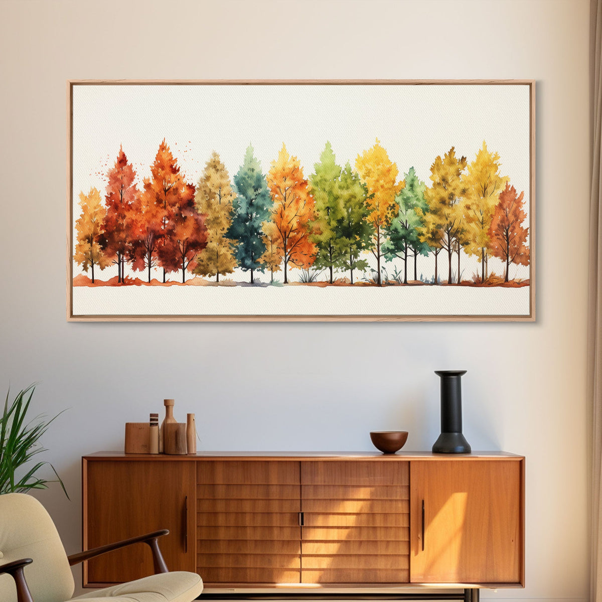 Autumn Decor - The Changing Of The Leaves - Framed Canvas Print - Fall Painting - Fall Centerpiece - Orange Leaves - Rustic Farmhouse Decor