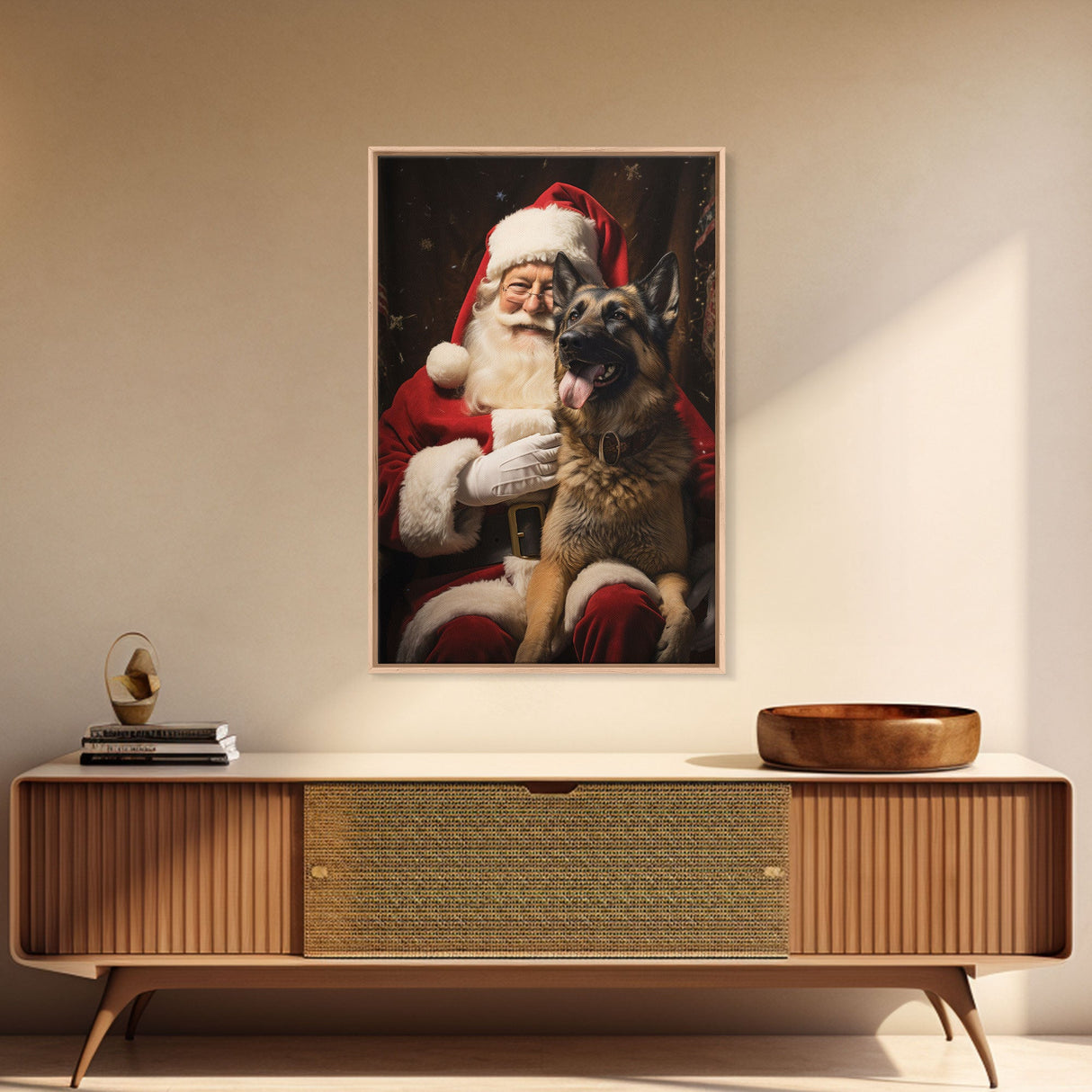 Santa Claus And His Belgian Malinois, Christmas Wall Art, Dog Gift, Christmas Dog, Winter Wall Art, Santa Decor, Santa Art Print, Cute Dog