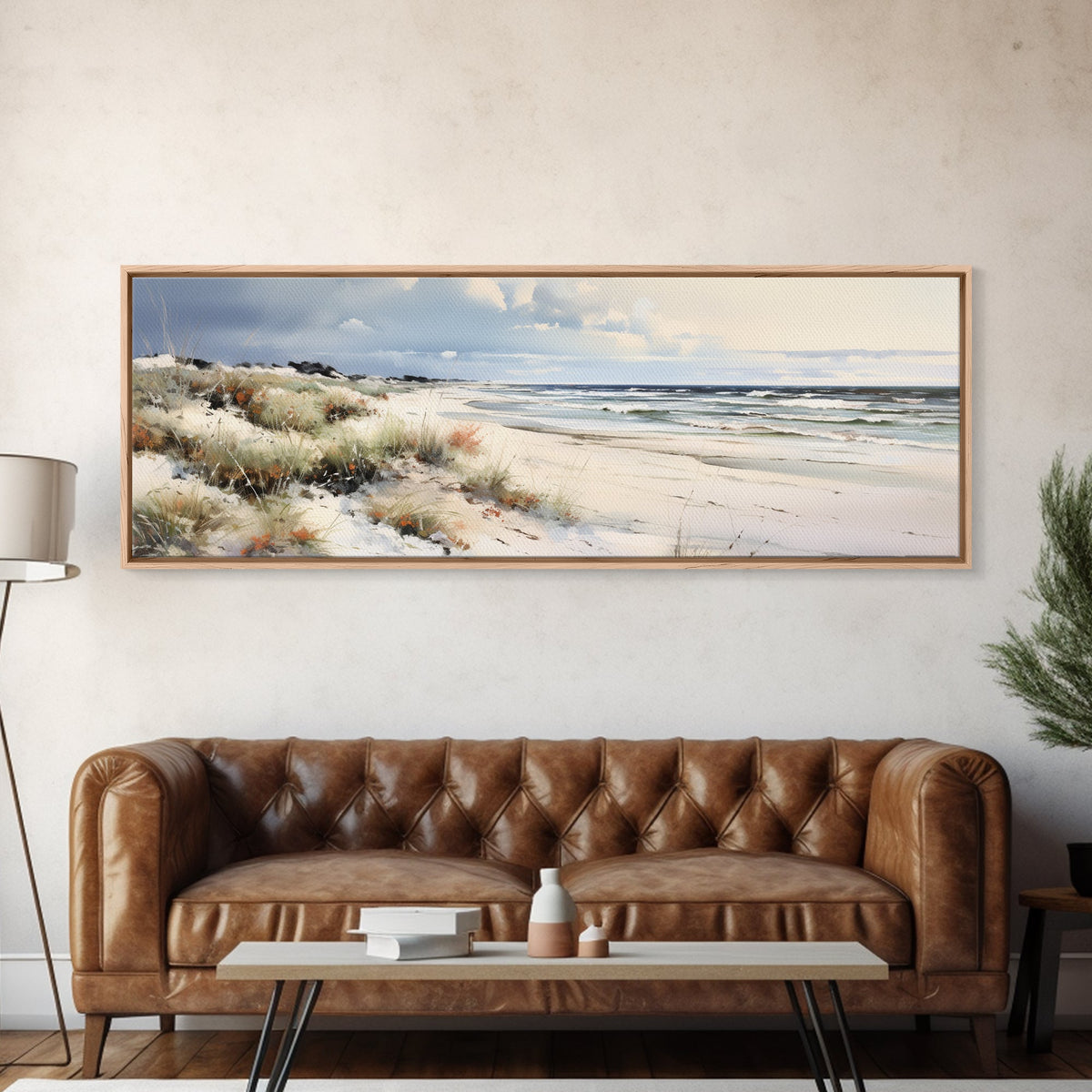 Panoramic Ocean Beach canvas prints Sea landscape Nautical photo Coastal Framed Art Sea wave canvas Extra large wall art Ready to hang