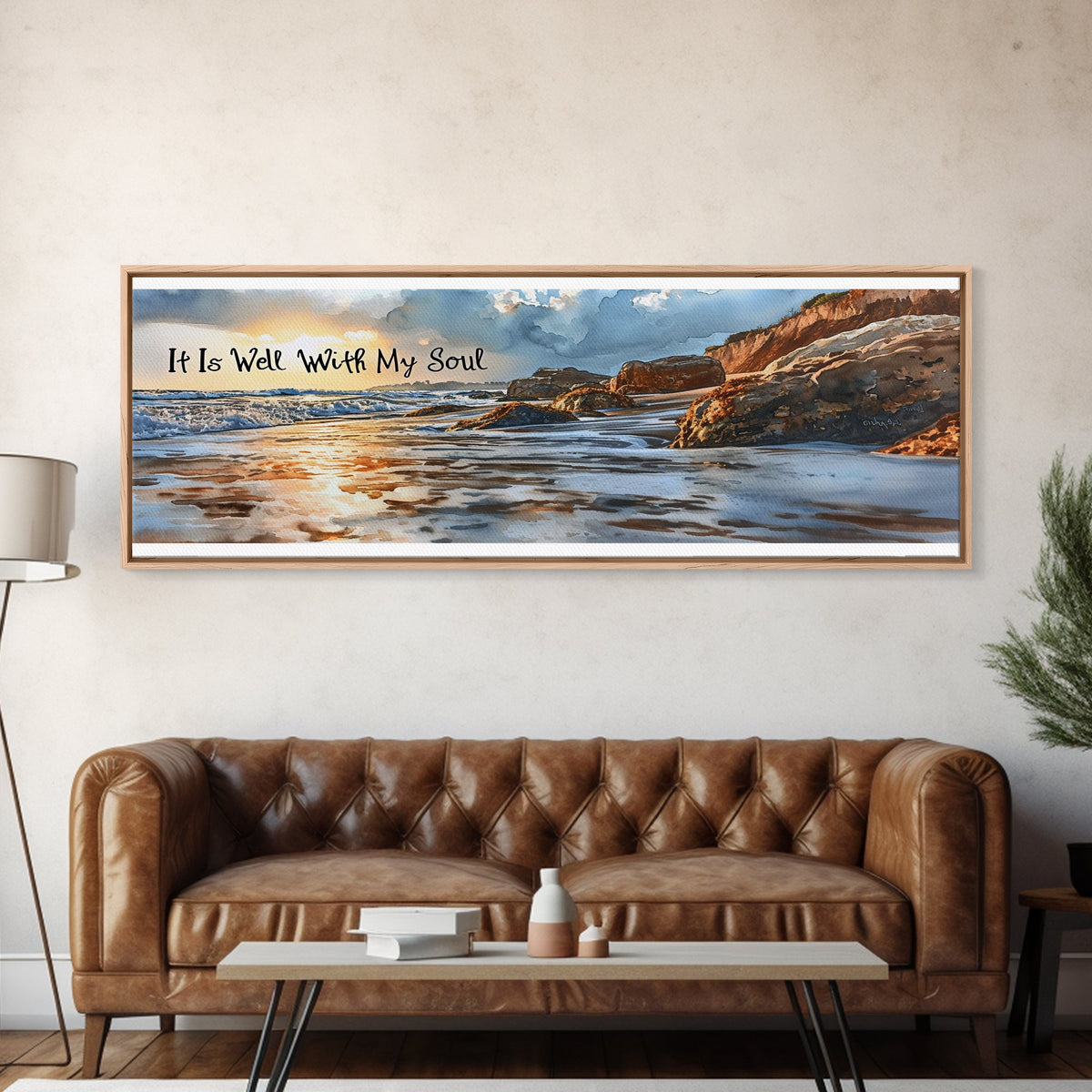 It Is Well With My Soul Beach & Coastal Canvas Wall Art, Christian Wall Art, Coastal Beach Painting, Farmhouse Beach Coastal Wall Art