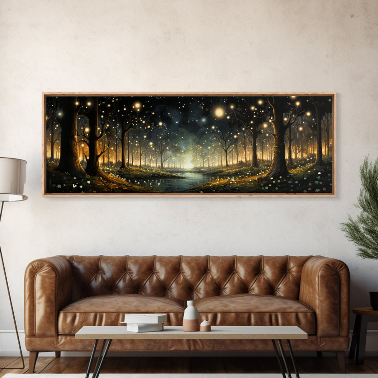 Fantasy Forest Fireflies - Framed Canvas Print - Gorgeous Fantasy Art with Glowing Lightning Bugs - Framed Wall Art for a Magical Touch