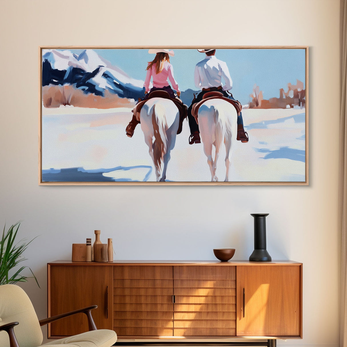 Portrait of cowboy amidst corn stalks, sunset skies, Framed Canvas Print, bold western art, autumn harvest season wall piece, fall farmhouse