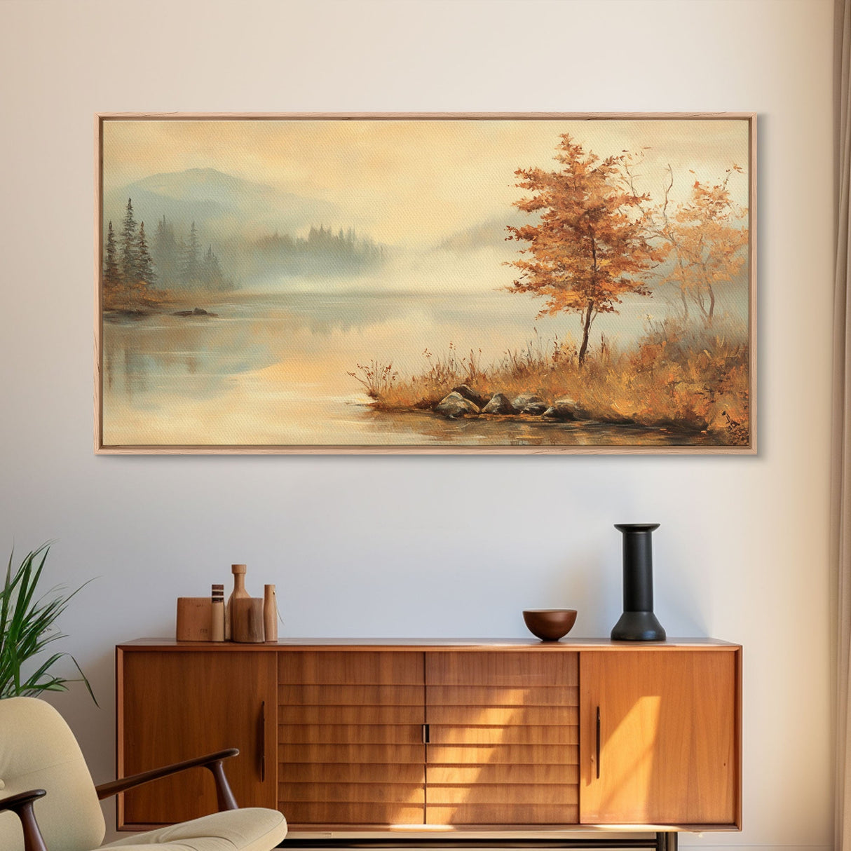 Fall In The Countryside, Moody Wall Decor, Framed Canvas Print, Seasonal Autumn Decor