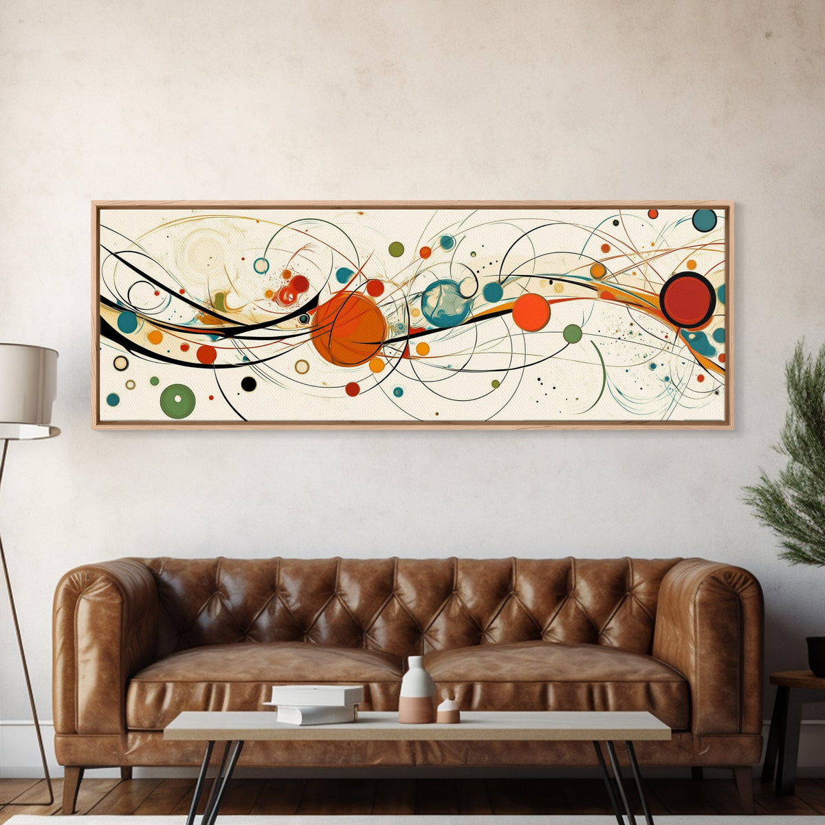 Retro Atomic Age Inspired Abstract Art, Framed Canvas Print, Solar System in Abstract, Mid-century modern Inspired Vintage Art
