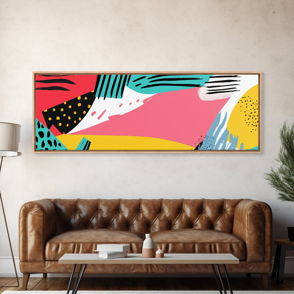 90s Inspired Abstract Retro Wall Art, Canvas Print, Cheetah Print Polka Dots, Geometric Wall Art, Pink and Turquoise and Black Wall Art