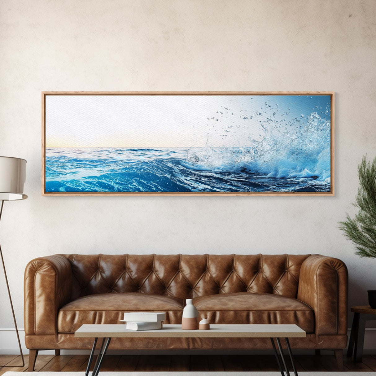 Splash of Waves In The Ocean, Framed Canvas Print, Nautical Seascapes Wall Art