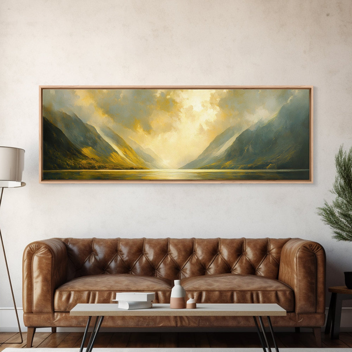 Sunset In The Valley, Framed Canvas Print, Oil Painting Landscape, Original Artwork, Wide Horizontal Art, Above Sofa Modern Art, Moody Decor