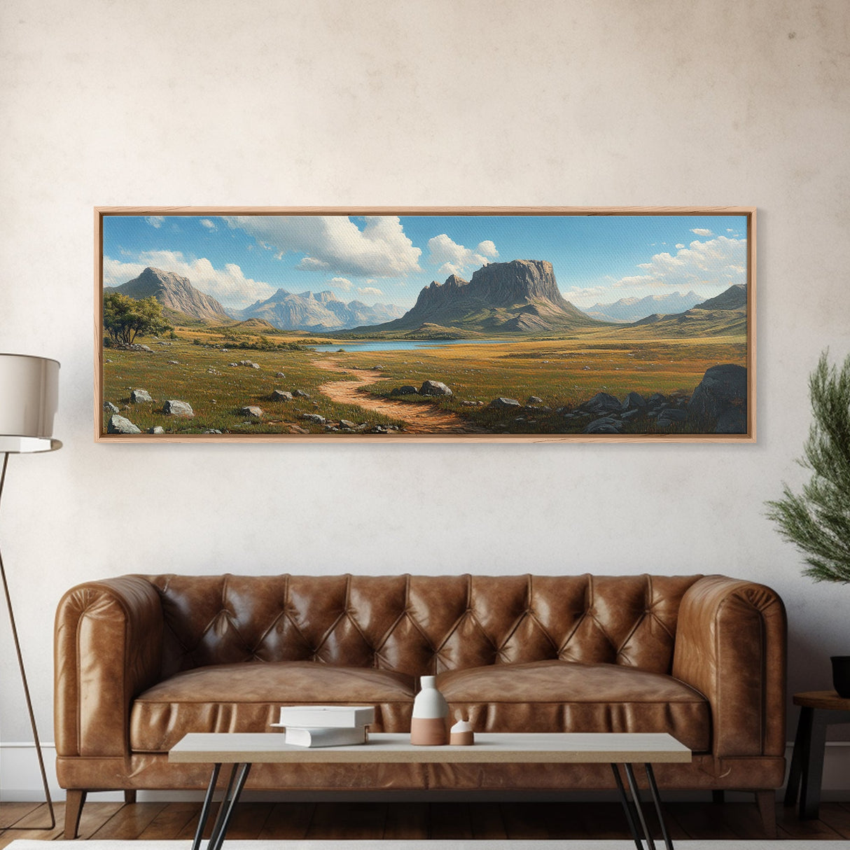 Ancient Arizona, Framed Canvas Print, Prehistoric Monument Valley, Panoramic Oversized Fantasy Wall Art