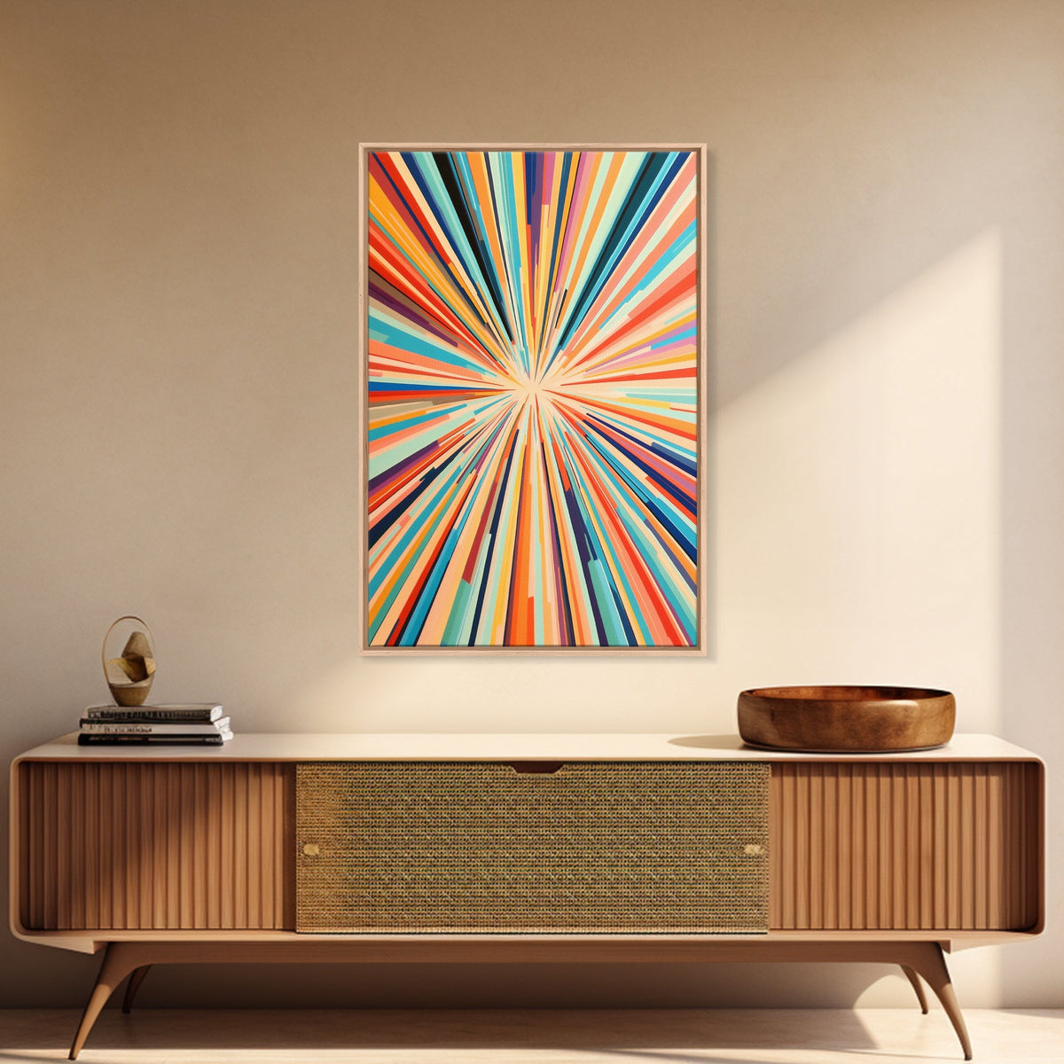 Mid Century Modern Art - Light Speed Tunnel - Vertical Tall Narrow Wall Art - Retro Loft Art - Large Wall Art Painting - Geometric Abstract MCM Art