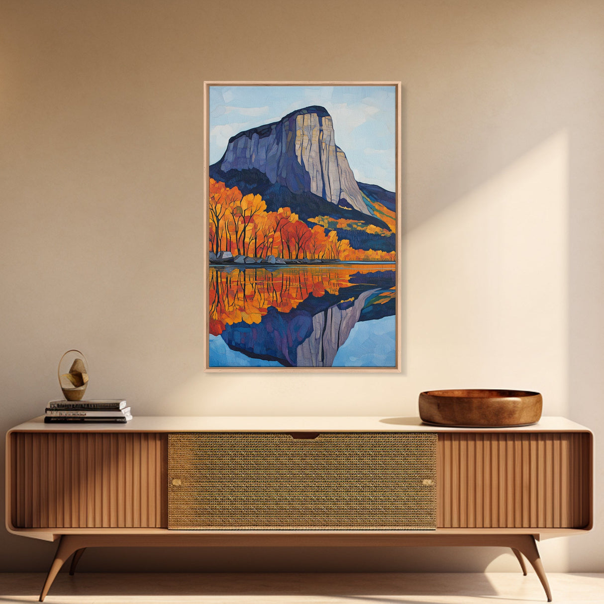 Fall In The Mountains Framed Canvas Print, Housewarming Gift, Boho Landscape Painting, Autumn Wall Art, Top Selling Wall Art