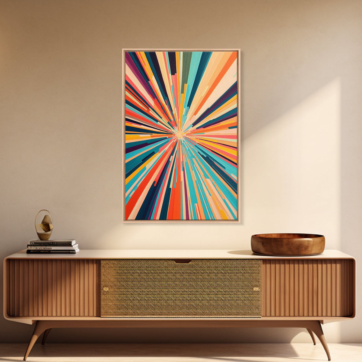 MCM Mid Century Modern Retro Canvas Print Modern Wall Art Narrow Vertical Geometric Home Decor Art in Teal, Coral Yellow