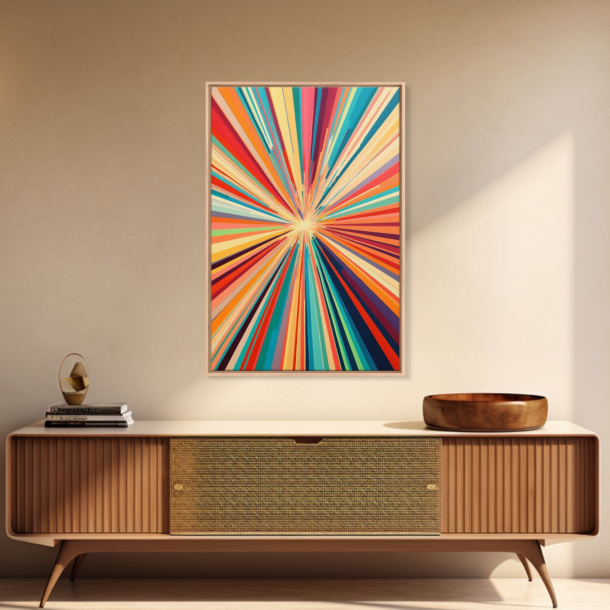 Mid Century Modern Colorful Bohemian Art Print, Wood Framed Wall Art, MCM Style Home Decor, Vertical Narrow Wall Art, Tall Skinny Art