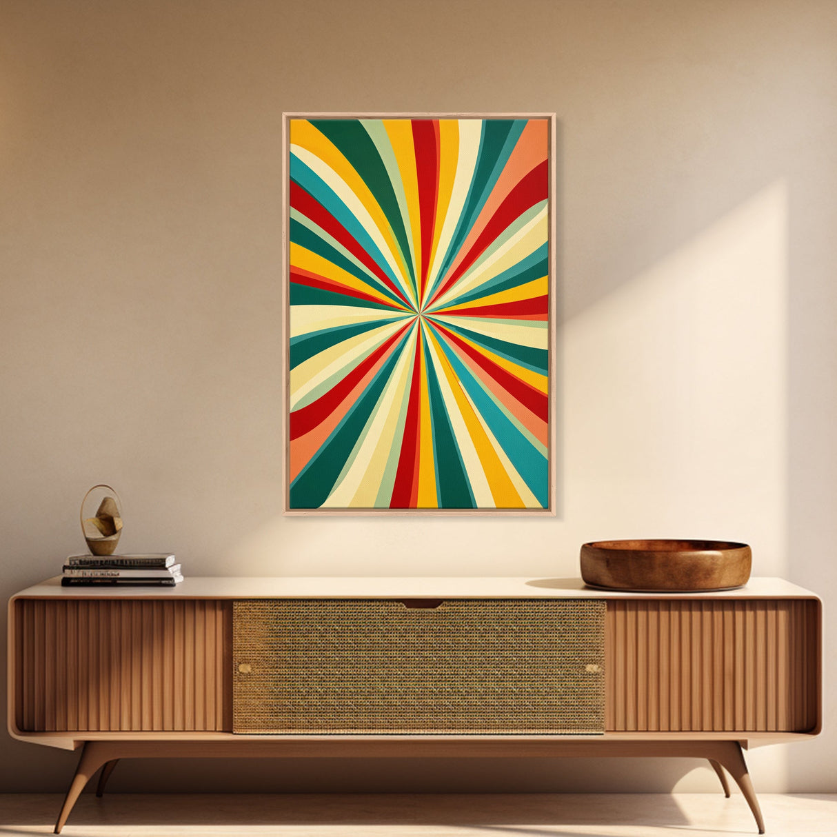 MCM Style Abstract Art - "The Tunnel" - Mid-Century Modern Wall Art, Large Wood Framed Wall Art with Midcentury Modern Style, Boho Decor