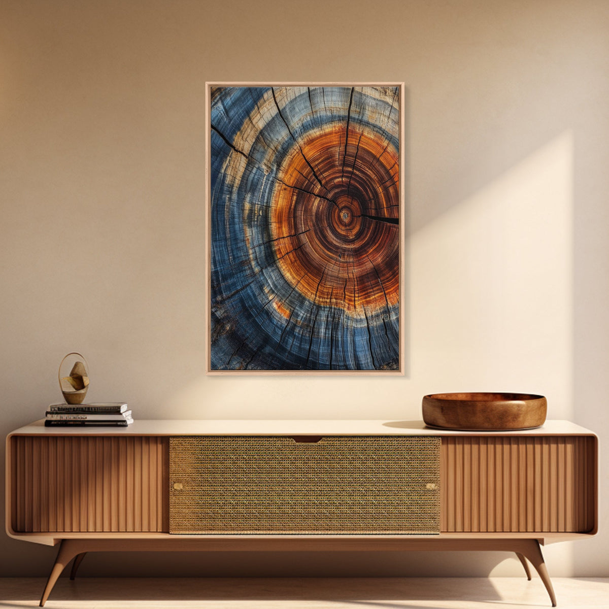 Rustic Home Decor Tree Ring Print, Wood Frame Art, Canvas Print, Abstract Minimalist Modern Farmhouse Wall Art, Living Room Decor