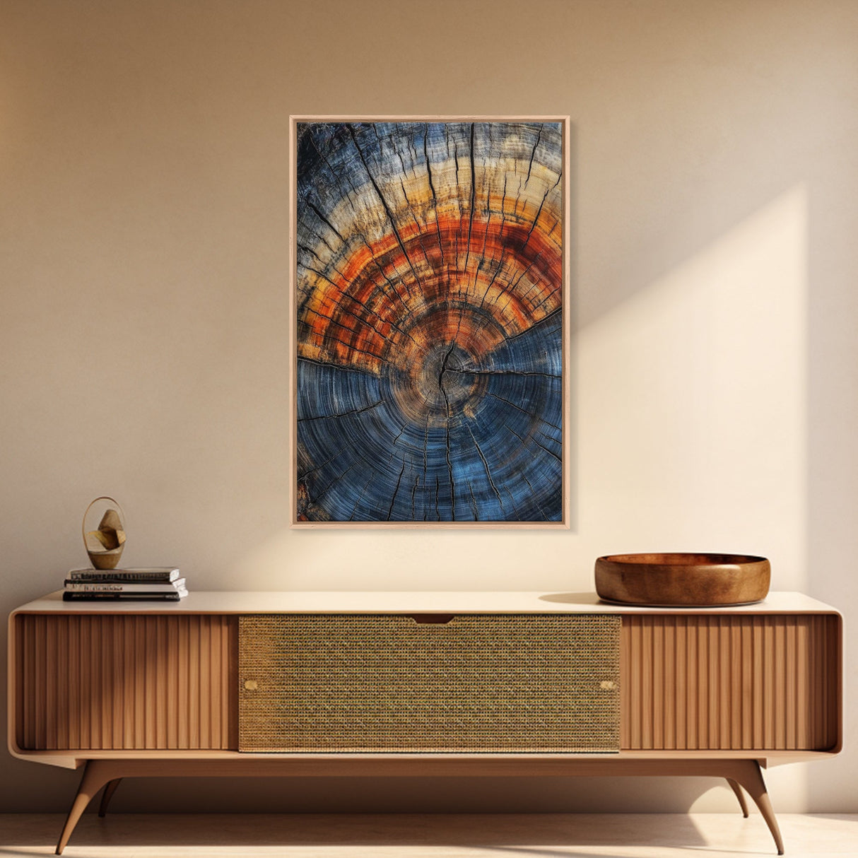 Nordic Style Tree Rings Canvas Print, Modern Farmhouse Rustic Decor, Wood Framed Art, Original Art On Canvas Wood Rings Wall Art Print