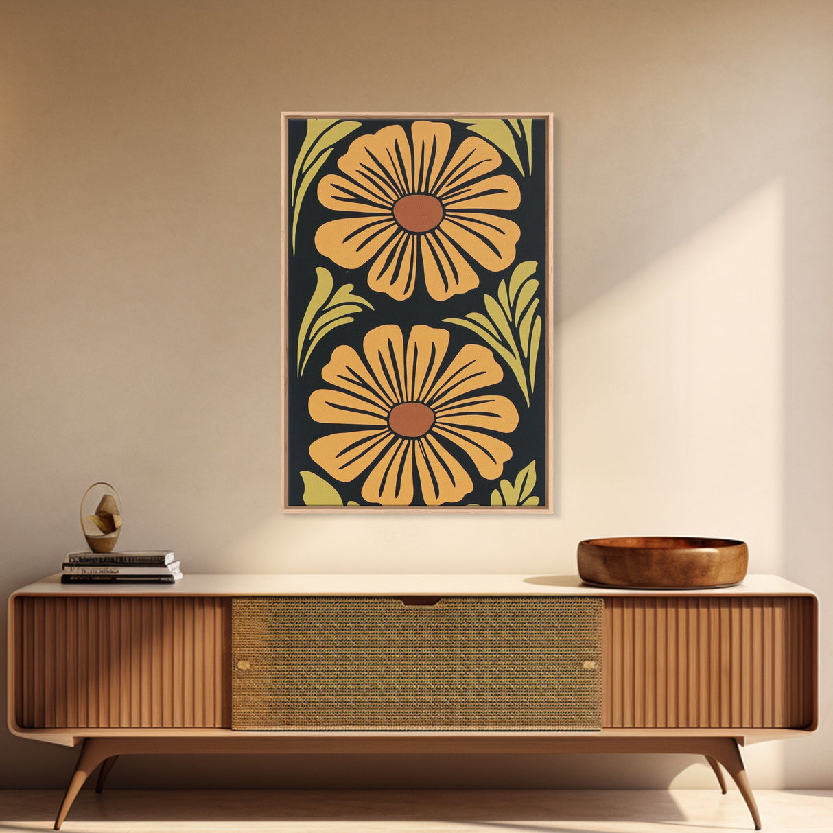 Mid-Century Modern Abstract Flowers, Framed Canvas Print, Style 1