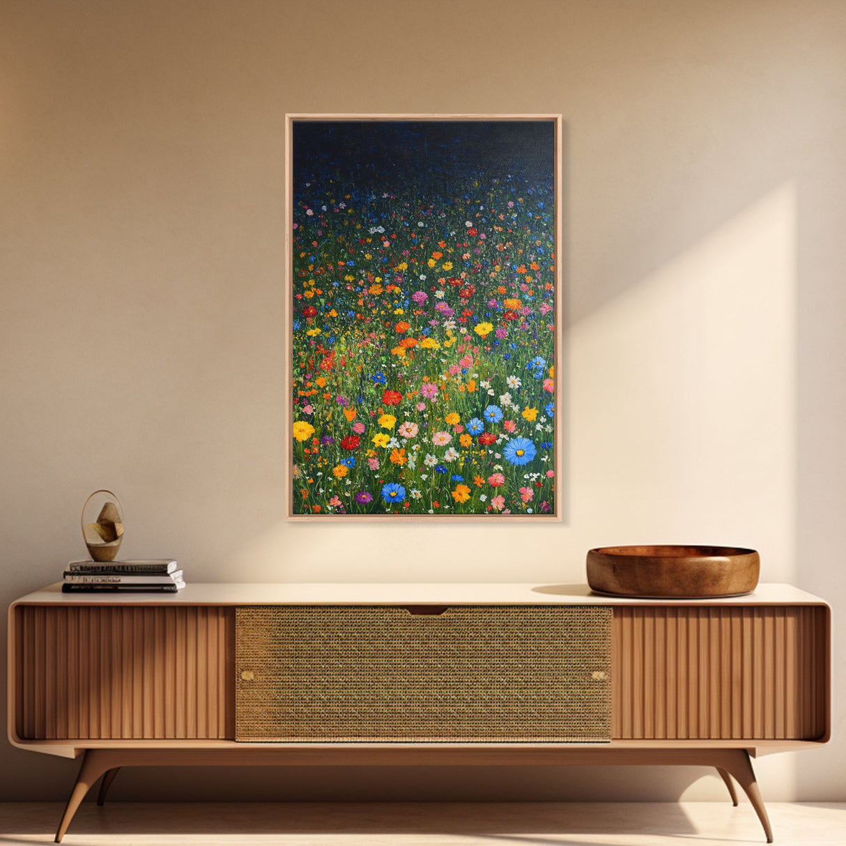 Field Of Flowers, Flowers Print, Nursery Wall Decor, Floral Decor, Floral Home Decor, Framed Canvas Print, Wild Flowers Oil Painting