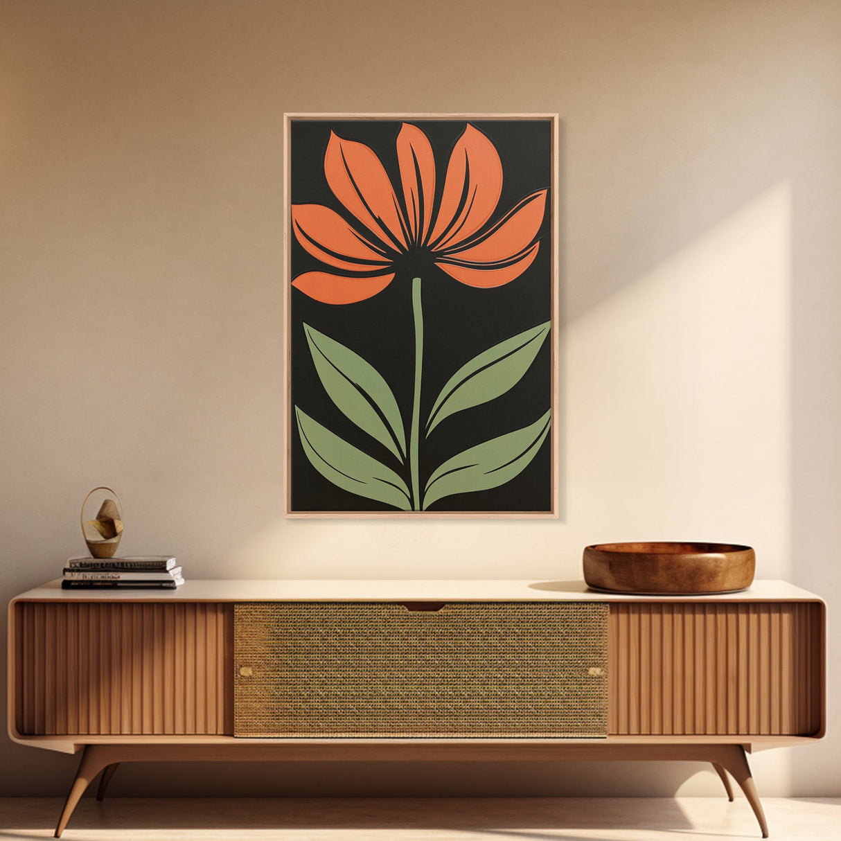 Boho Floral Print Wall Decor, Framed Canvas Print, Modern Art Boho Minimalist Wall Decor
