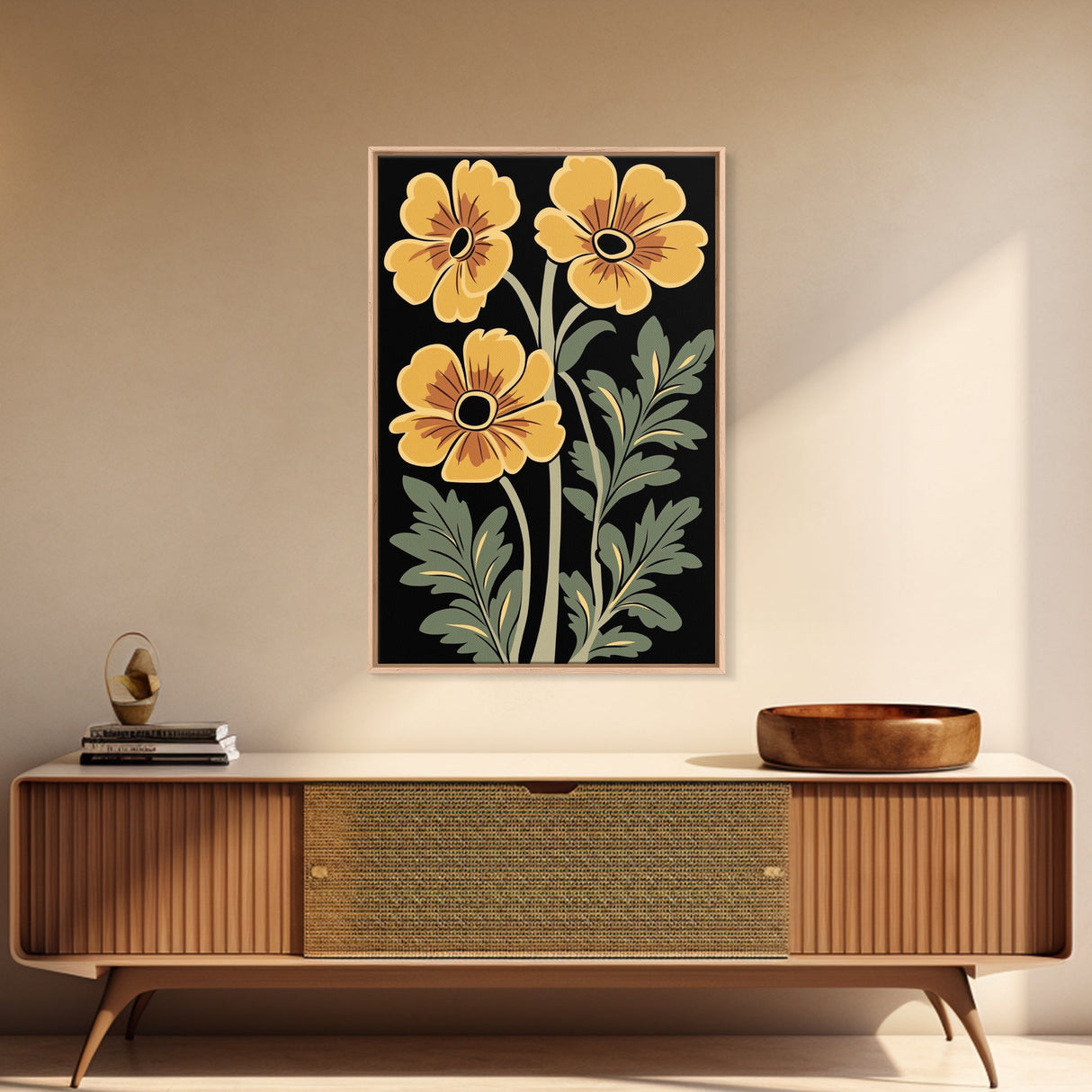 Abstract Floral Botanical Framed Canvas Wall Art, Abstract Botanical Print Minimalist Modern Art Boho Wall Decor Living Room Wall Art