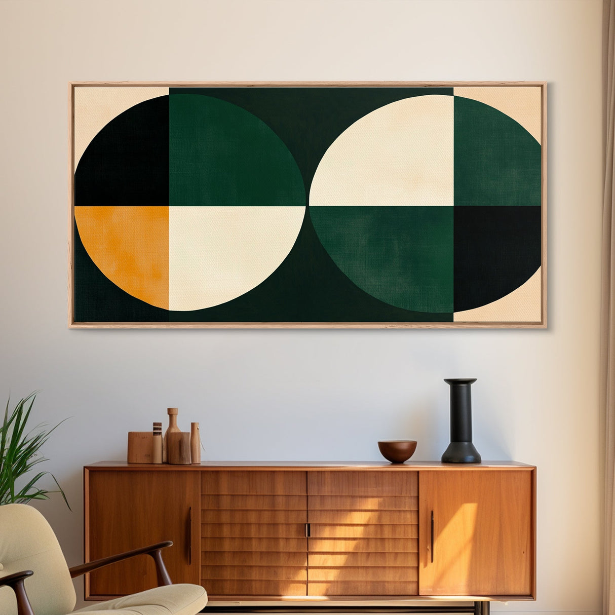Extra Large Canvas Art MCM Geometric Wall Art Framed Canvas Print Emerald Green
