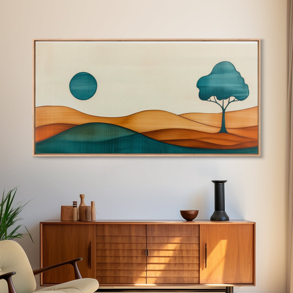 Cute Abstract Art Deco Landscape Canvas Print, Minimalist Art, Boho Home Decor For Abova Sofa, Great Room Wall Art
