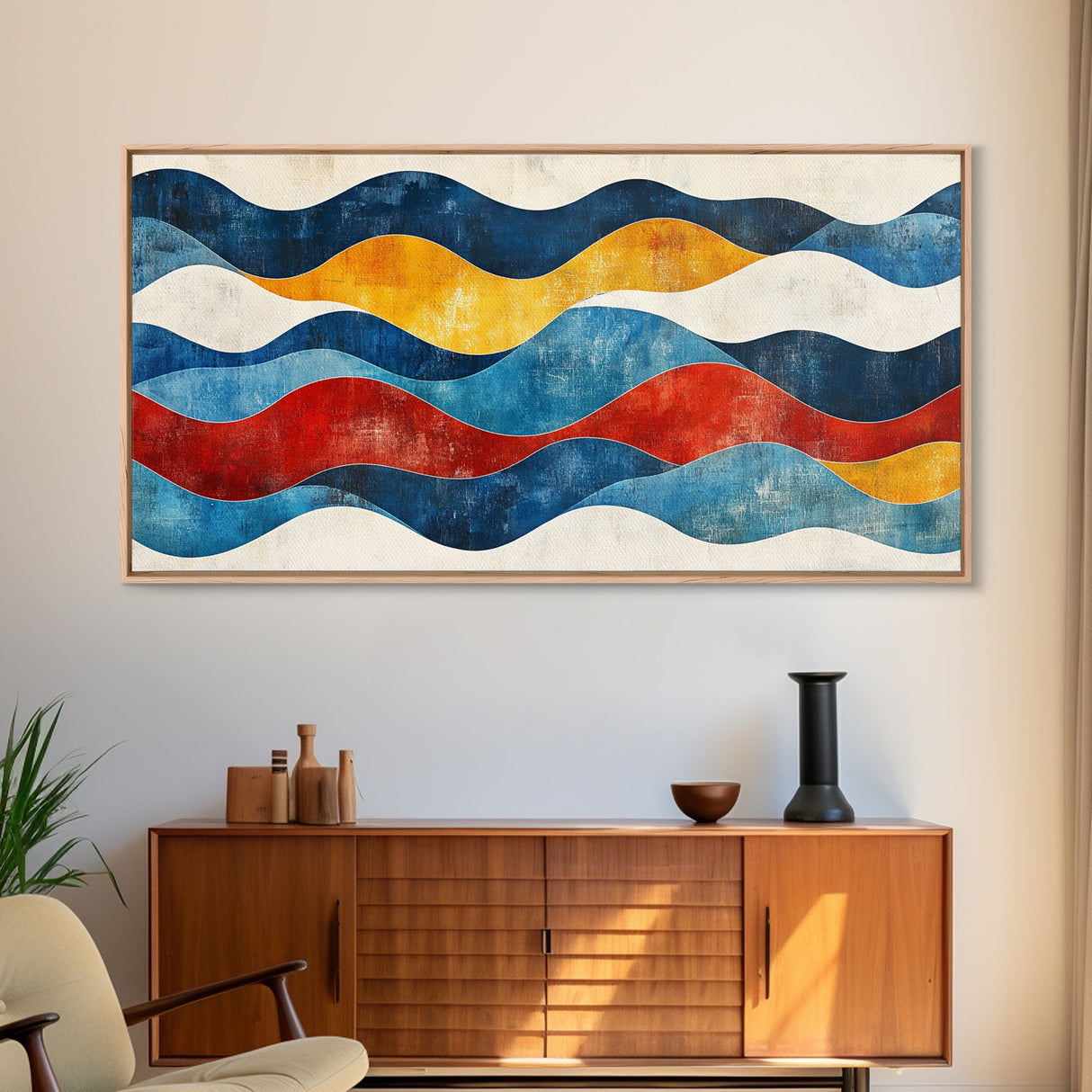 Boho Mid Century Modern Wall Art Canvas Print, Wood Frame Wall Art, Geometric Wall Art, Minimalist Wall Art, Housewarming Gift Idea