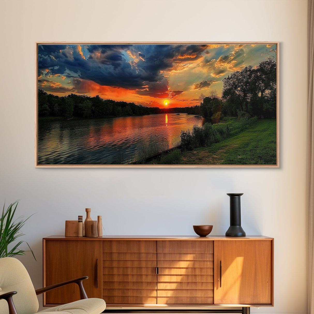 We're On River Time, Framed Canvas Print, Sunset Over An East Texas River, Photography Style Landscape Wall Art, Rustic Farmhouse Art