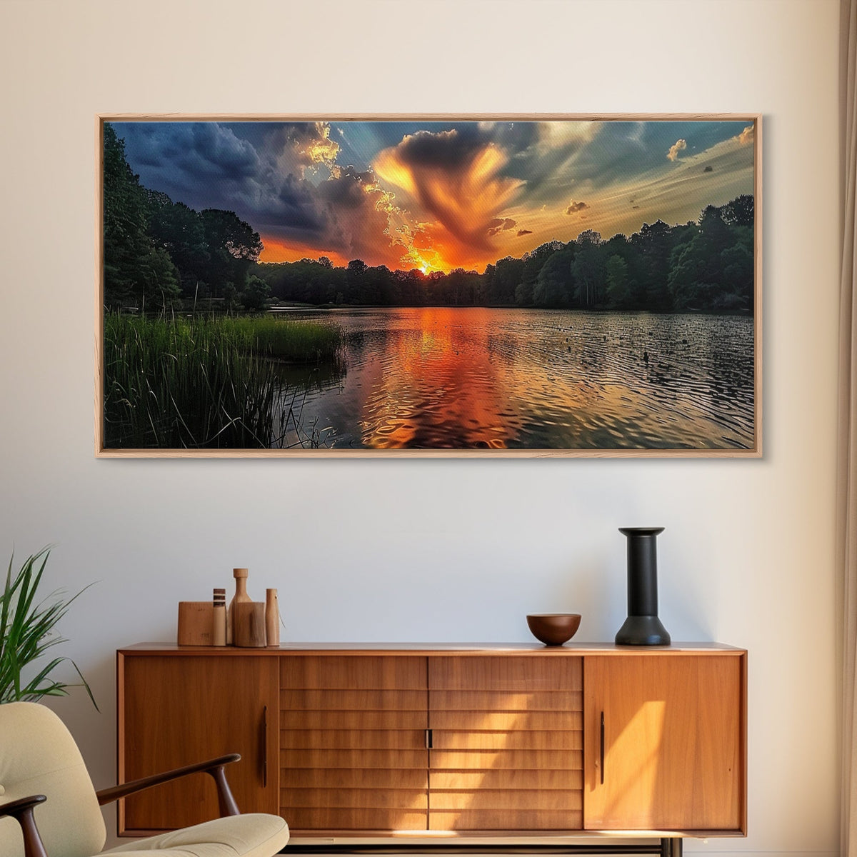 The Ozarks, Framed Canvas Print, Panoramic Photography Style Wall Art, Lake House Decor
