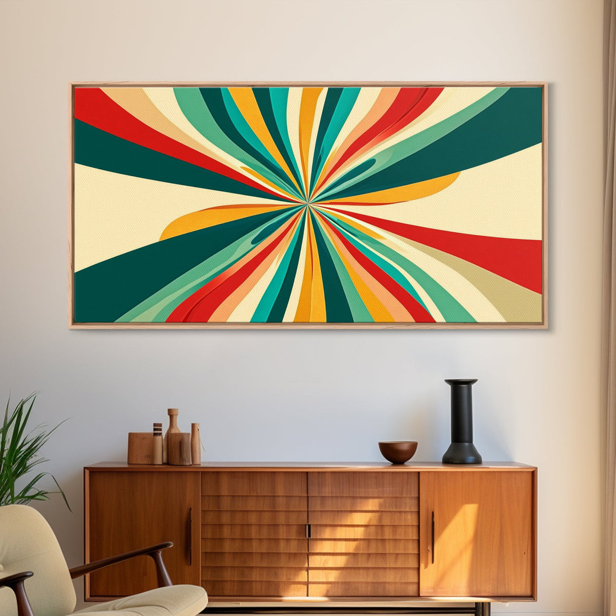 Large Mid-Century Canvas Print Wall Art For Living Room - Framed Canvas Art - MCM Modern Abstract Painting Geometric Wall Art