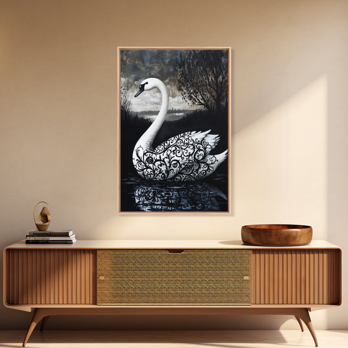 Elegant Gothic Swan Canvas Print | Framed Swan Poster Canvas | Wildlife Decor, animal prints, Swan Painting, Rustic Home Decor, Living Room Art