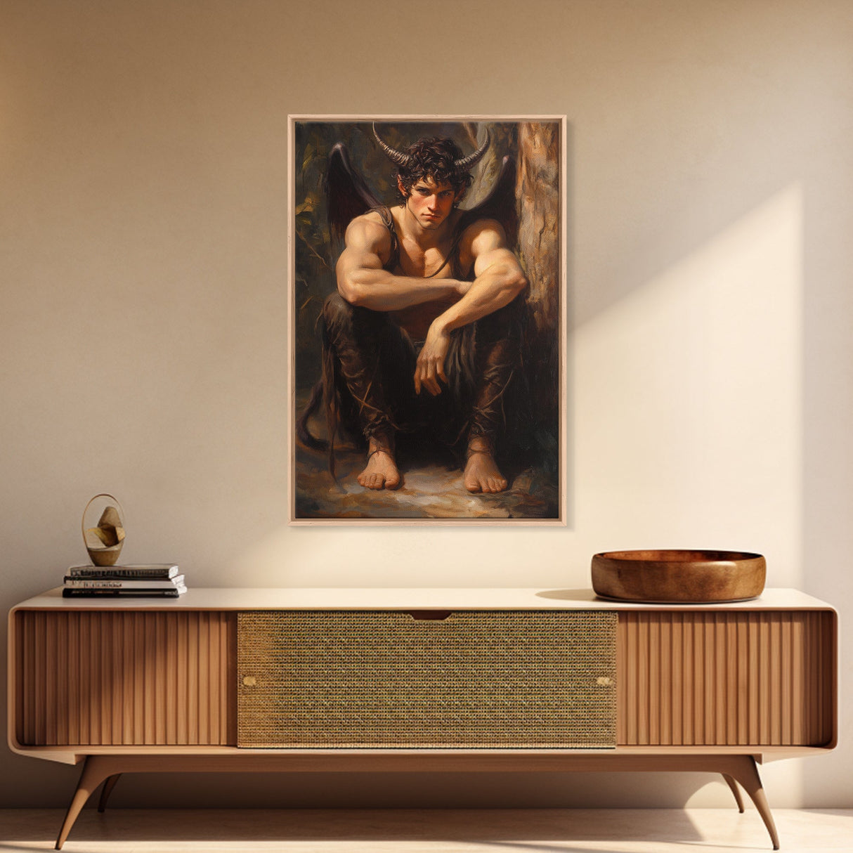 The Satyr Dark Macabre Wall Art, Framed Canvas Print, Dark Academia, Satyr Oil Painting, Halloween Decor