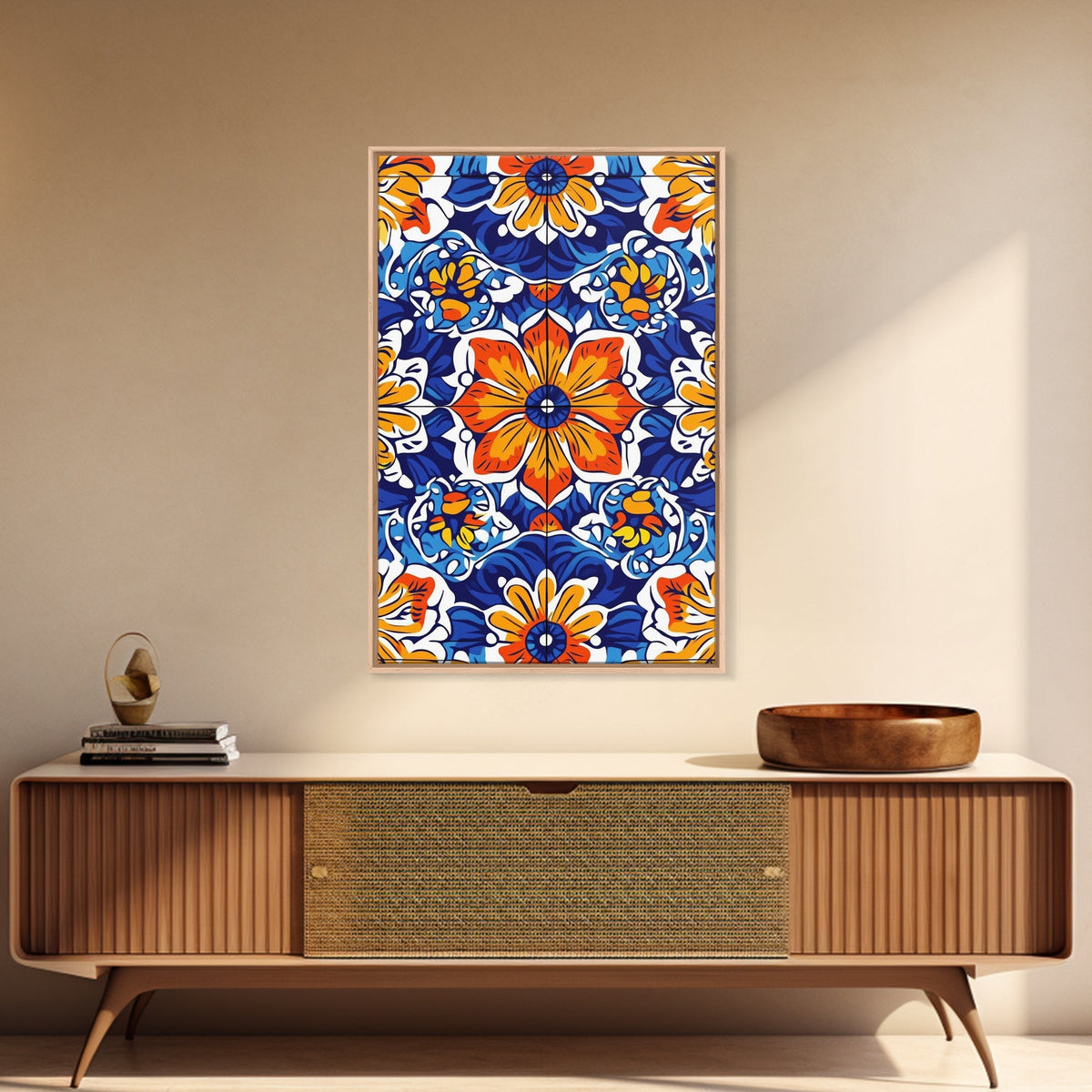 Textile Pattern Wall Art Framed Canvas Print, Home Decor, Mexican Tile Print, Mexicano Pueblo Wall Art