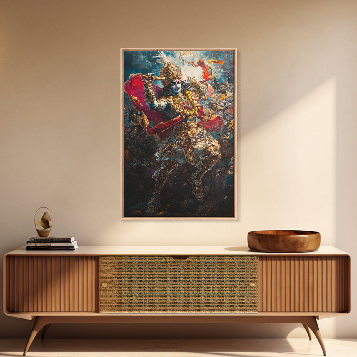 Krishna Wall Art, Radha Krishna Framed Canvas Print, Indian Hindu Wall Art