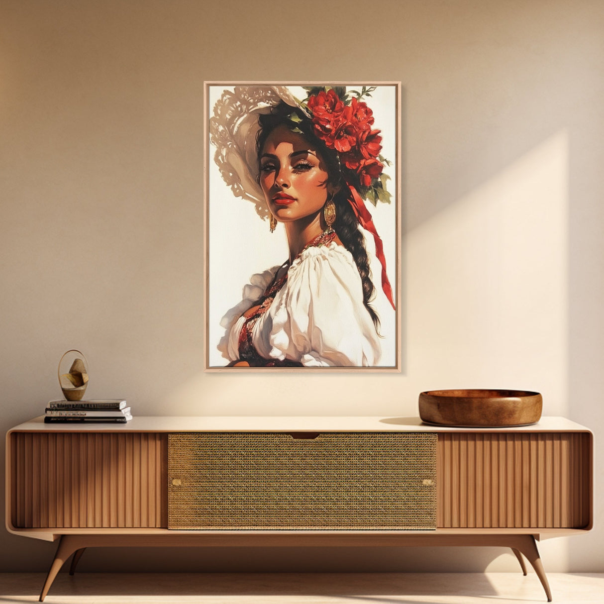 Latina Art Print on Canvas, Maximalist Wall Art, Latino Wall Art, Eclectic Home Decor, Chicano Painting, Mexicano Wall Art, Pueblo Style Art