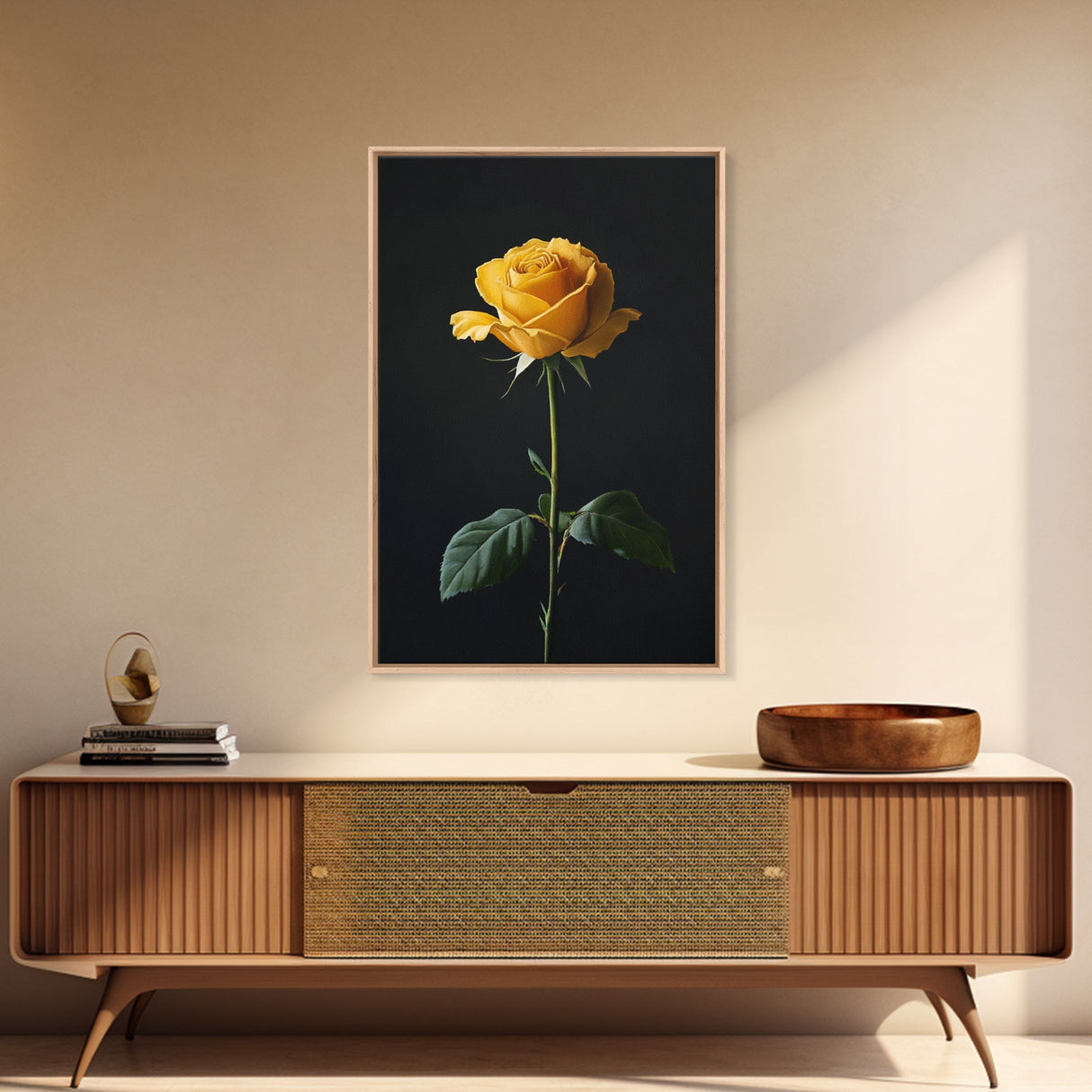 Realist Painting Print of a Yellow Rose, Framed Canvas, Wood Framed Art, Modern Farmhouse Decor, Rose Painting, Rose Art