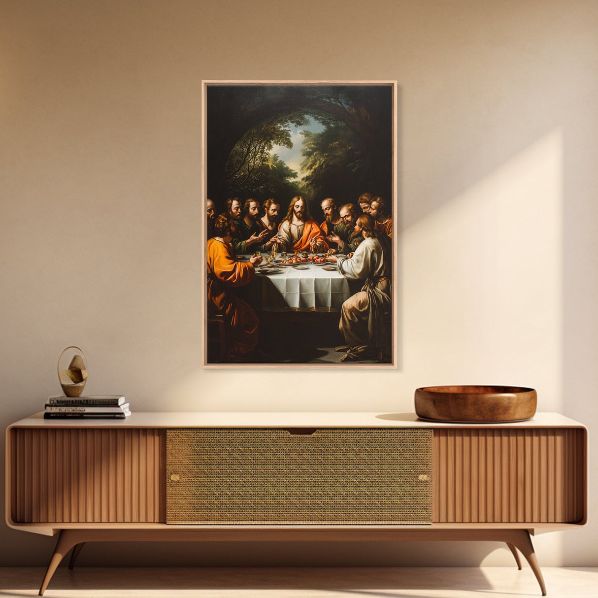 Last Supper Wall Art, Framed Canvas Print, Christmas Decor, Christian Decor, Oil Painting Of The Last Supper