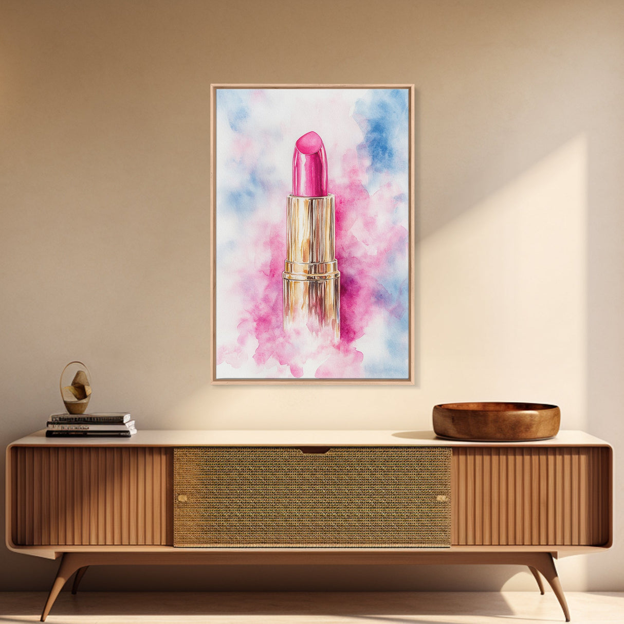 Pink Lipstick Framed Canvas Print, Preppy Dorm Room Decor, Makeup Wall Art, Girl's Dorm Room Wall Art, Preppy Art, Preppy Style Decor