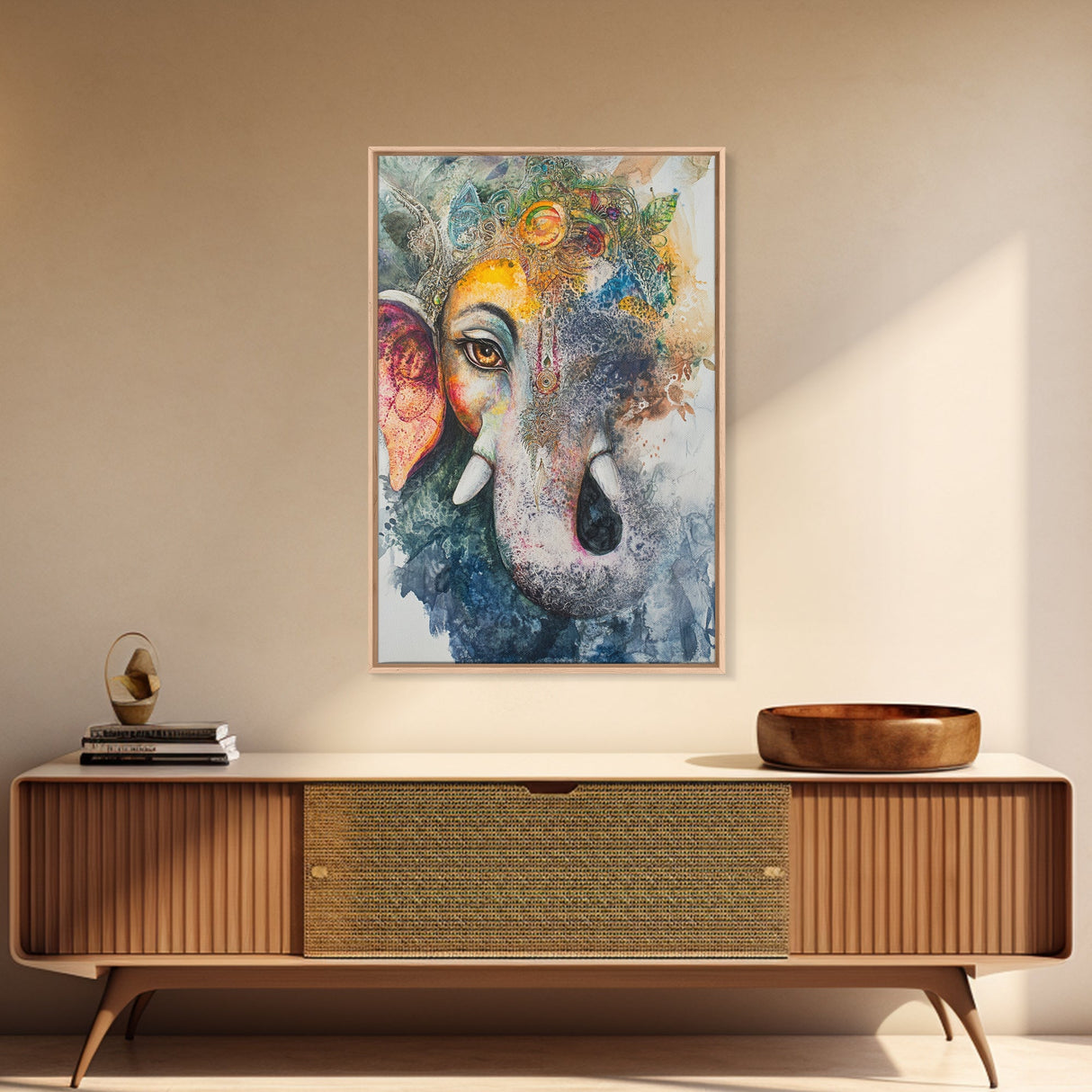 Ganesh Wall Art, Ganesha Painting Print, Framed Canvas Print, Painting of Ganesha, Ganesh Art