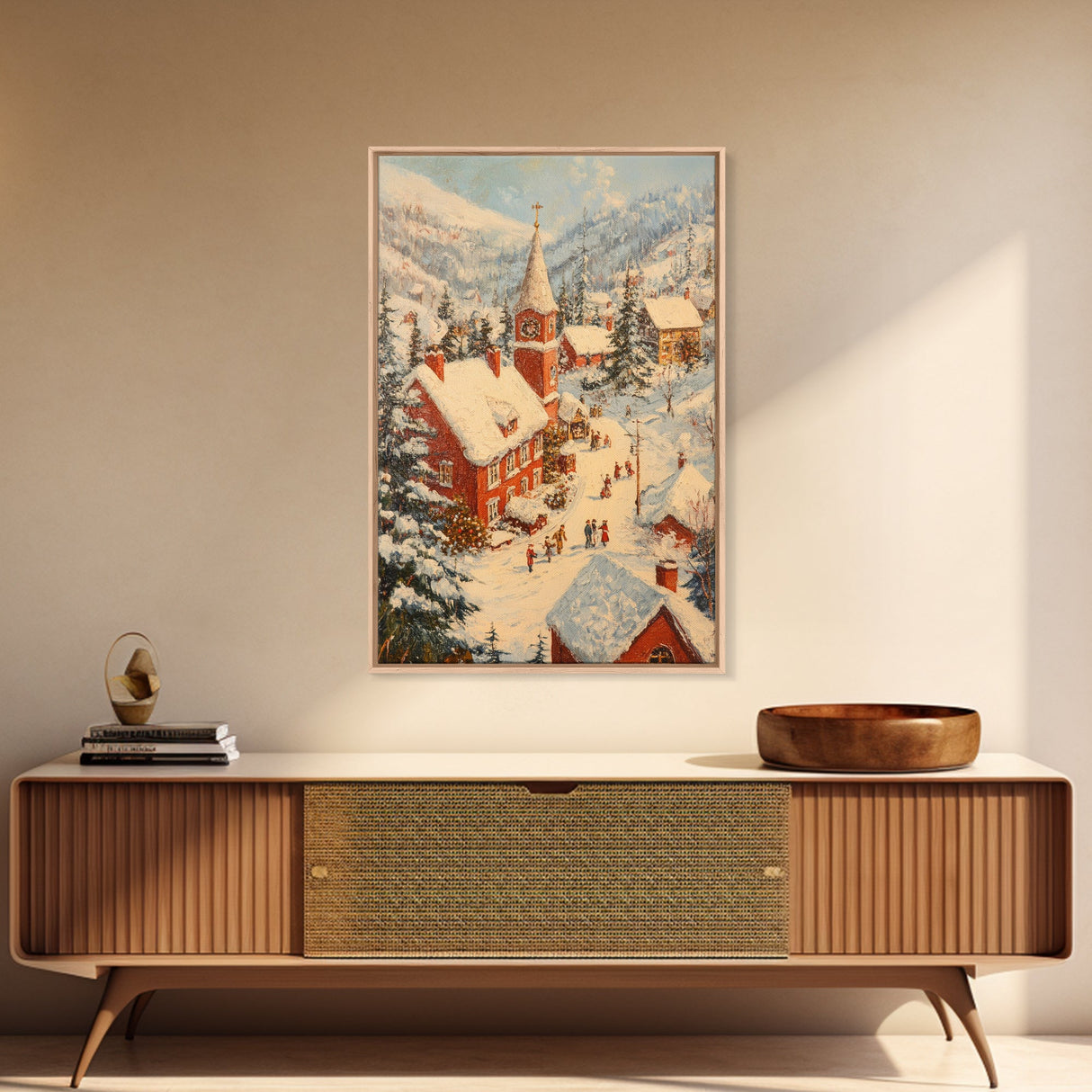 Victorian Christmas Village Art Canvas Print, Christmas Village Painting, Christmas Mantle Art, Christmas Centerpiece Wall Art