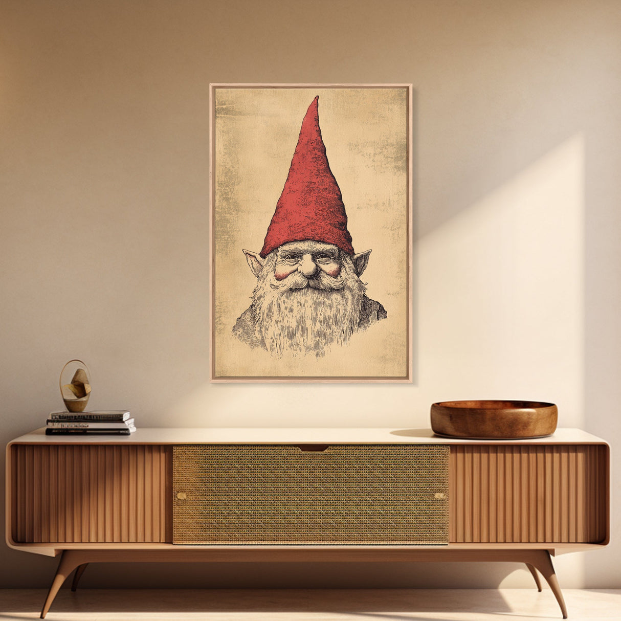 Sketch of a Gnome Canvas Print - Framed Canvas - Minimalist Christmas Art - Boho Christmas Art - Rustic Christmas Art